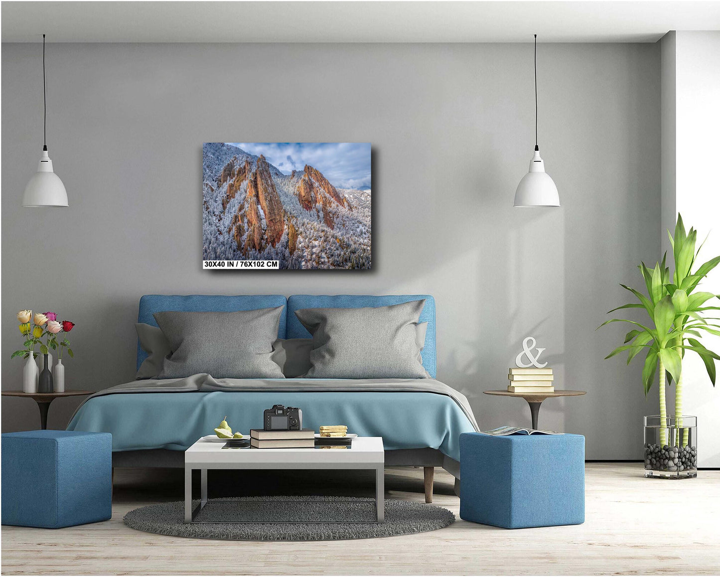 Boulder Wall Art – Flatirons Winter Landscape Print | Snowy Mountain Decor Gift