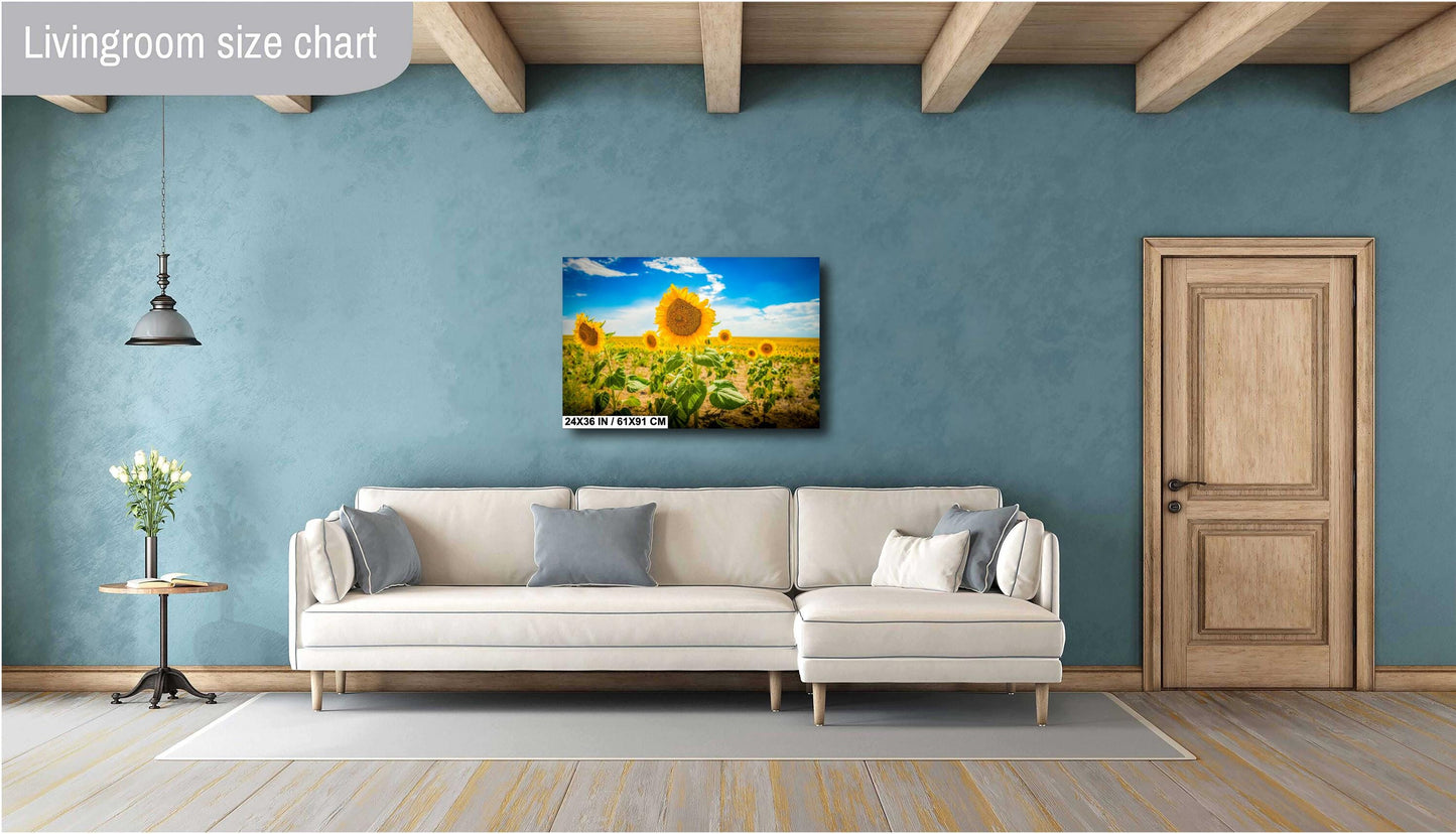 Sunflower Field Print - Vibrant Yellow Sunflower Canvas | Rustic Farmhouse Wall Art