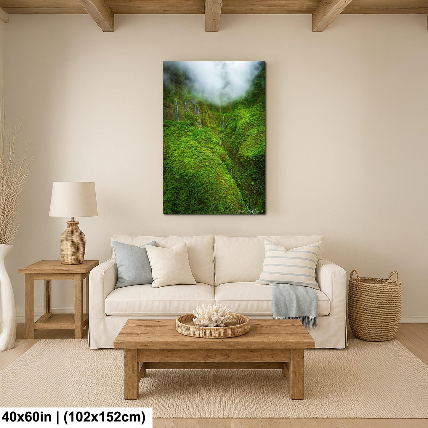 Hawaii Waterfall Wall Art: Tropical Hawaiian Jungle Landscape
