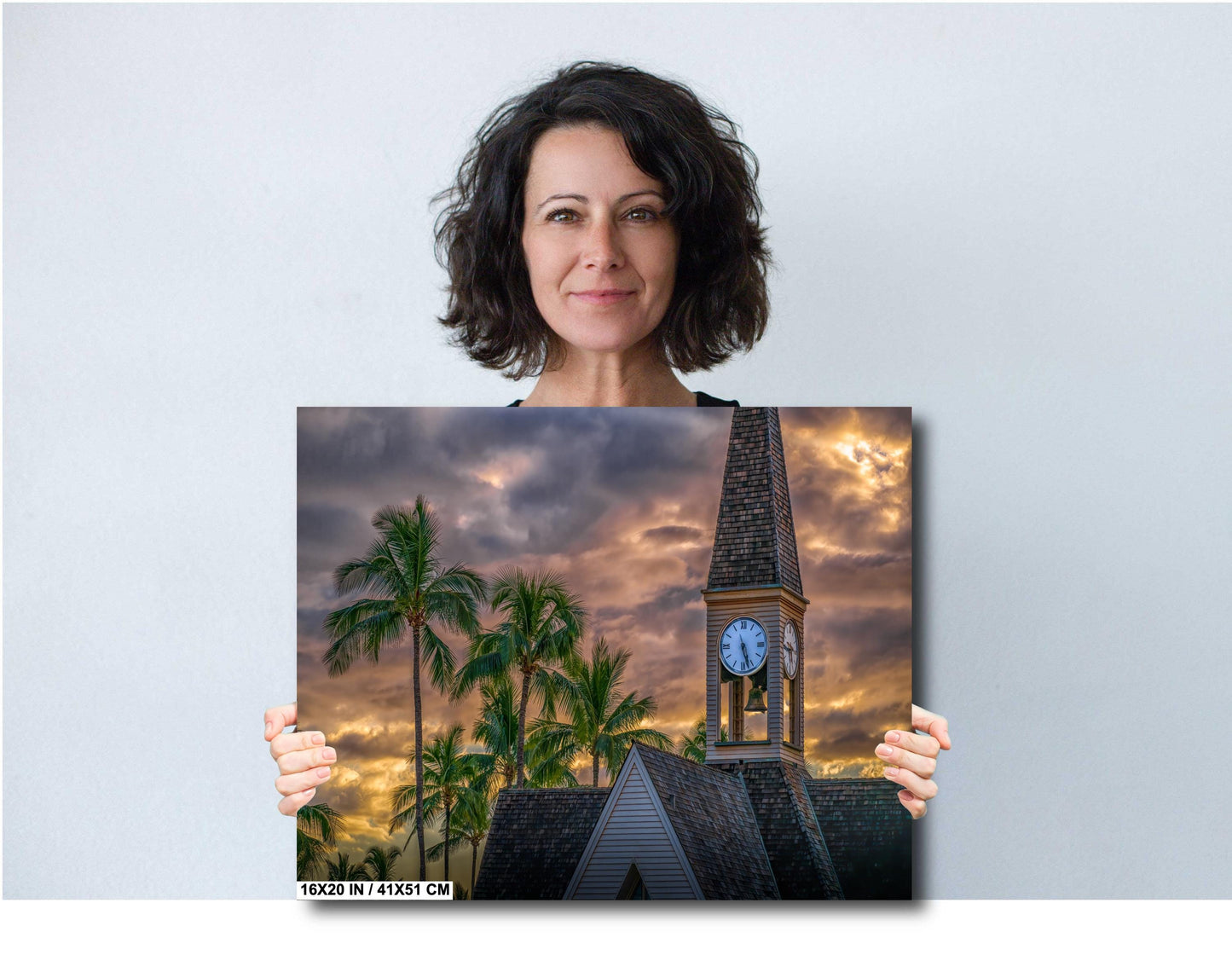 Maui Sunset Wall Art – Church Bell Tower Photo | Tropical Canvas Print