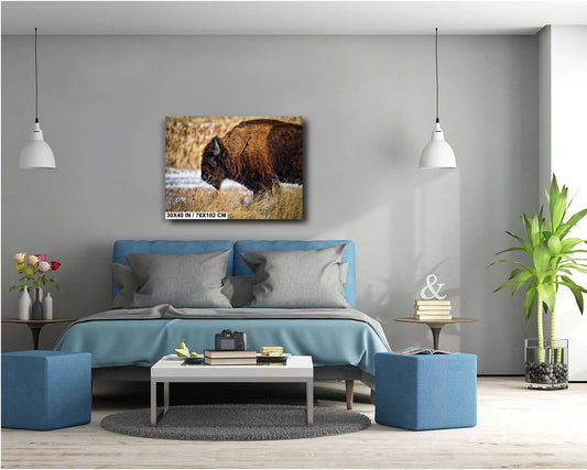 Buffalo Wall Art - Rustic Bison Snow Scene Canvas & Wildlife Metal Print