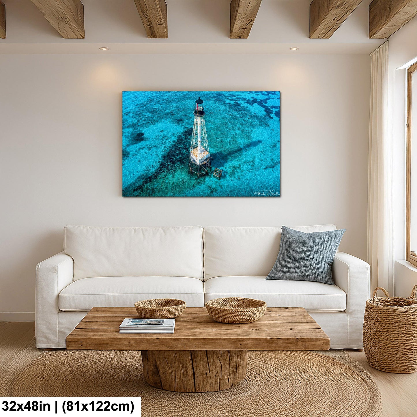 Lighthouse Wall Art – Florida Keys Coastal Wall Decor With Vibrant Coral Reef Print