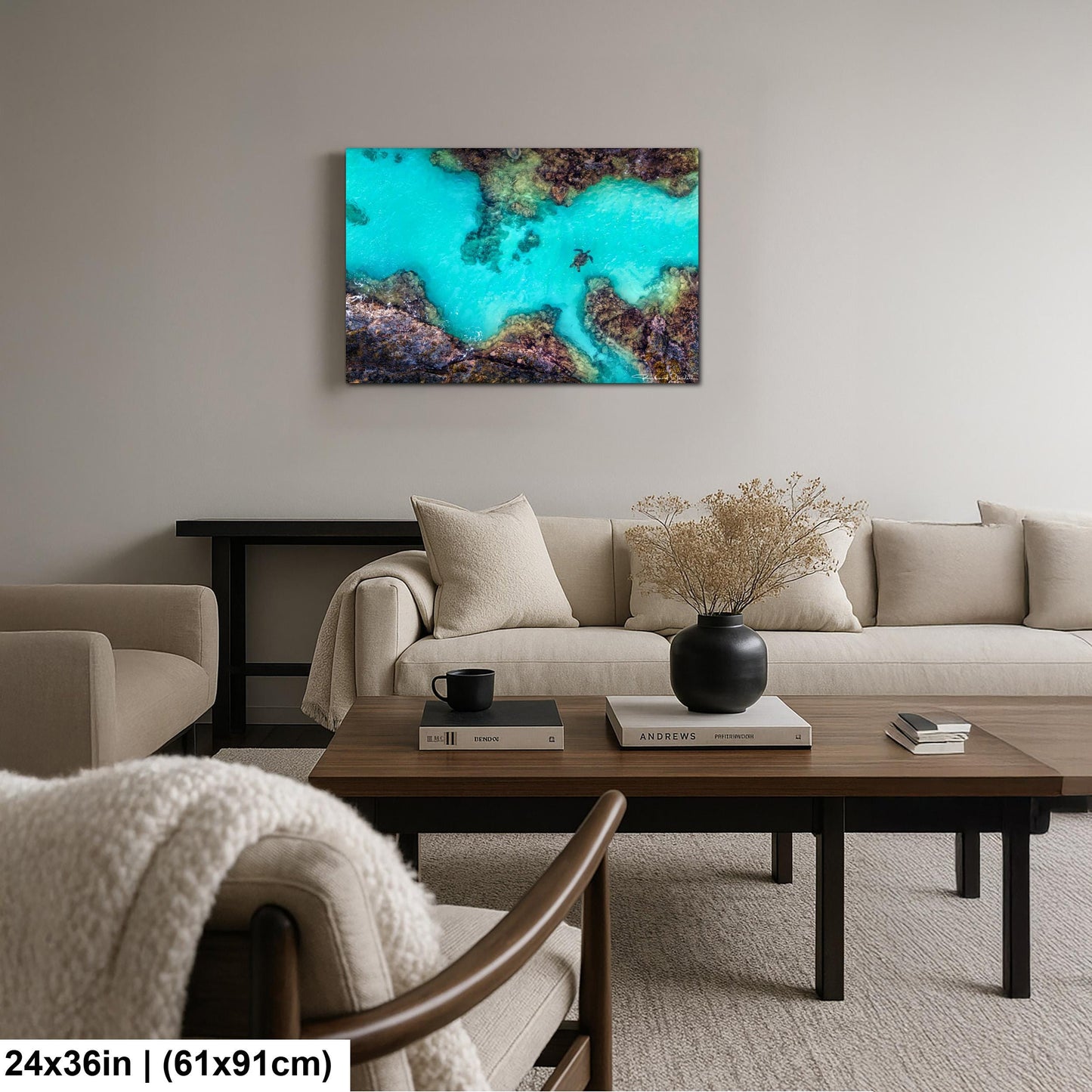 Sea Turtle Wall Art – Maui Reef Scene | Tropical Coastal Decor, Ready To Hang Art