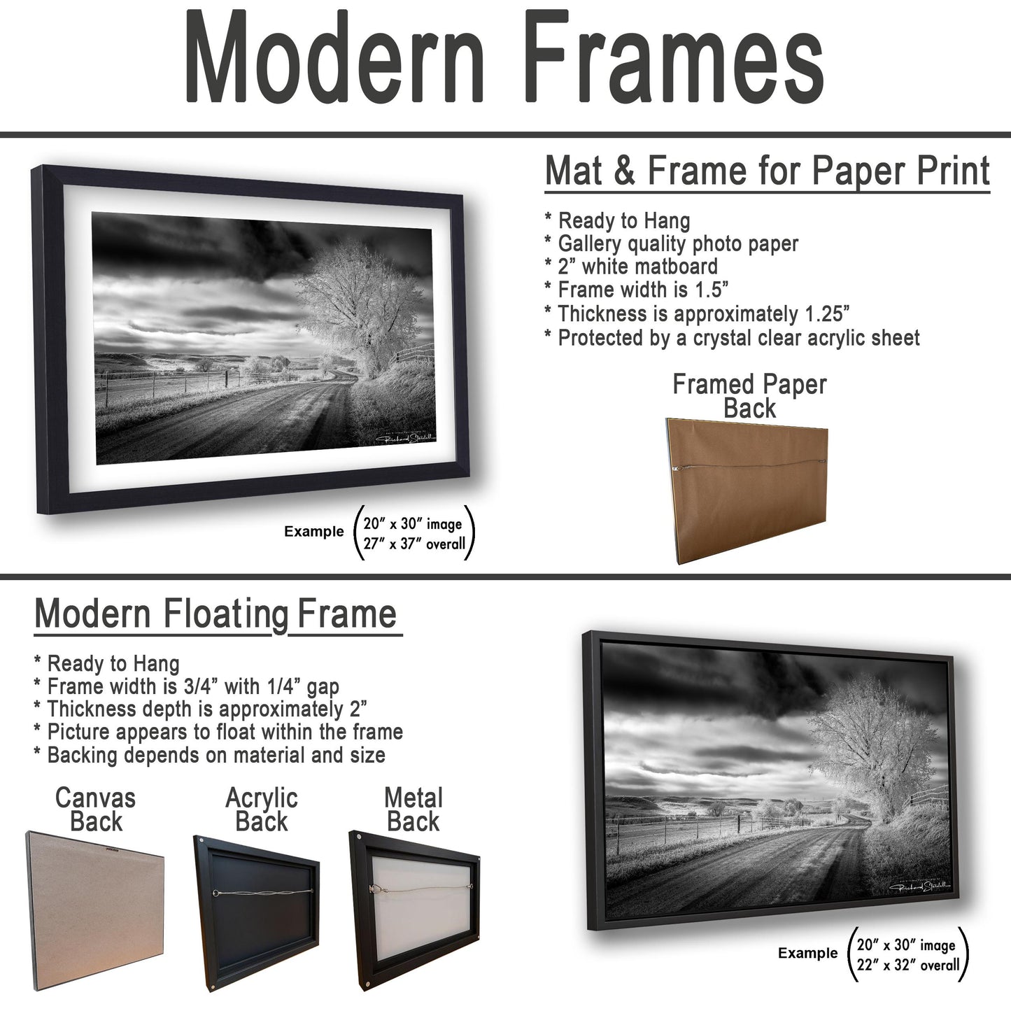 Winter Country Road Print: Black & White Landscape (Canvas or Metal)