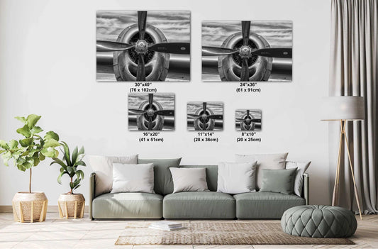 Vintage Airplane Propeller - Retro Black & White Aviation Wall Art Print