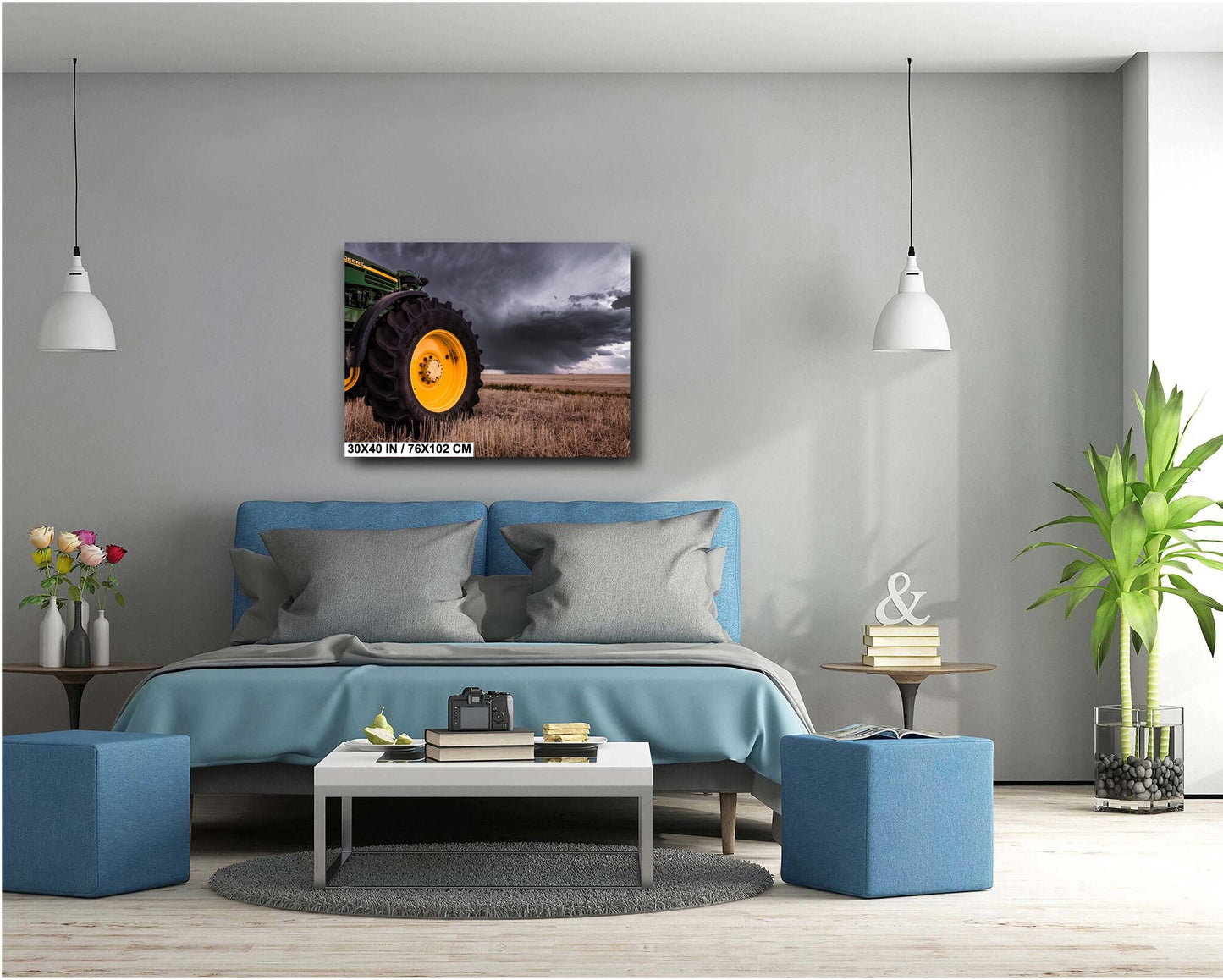 John Deere Tractor Wall Art – Rustic Farmhouse Canvas Print & Metal Decor Gift