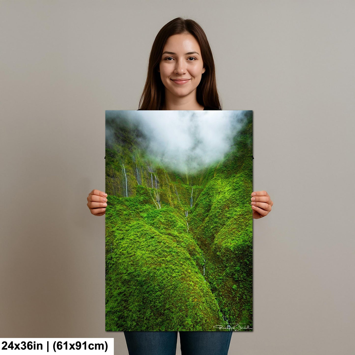 Hawaii Waterfall Wall Art: Tropical Hawaiian Jungle Landscape