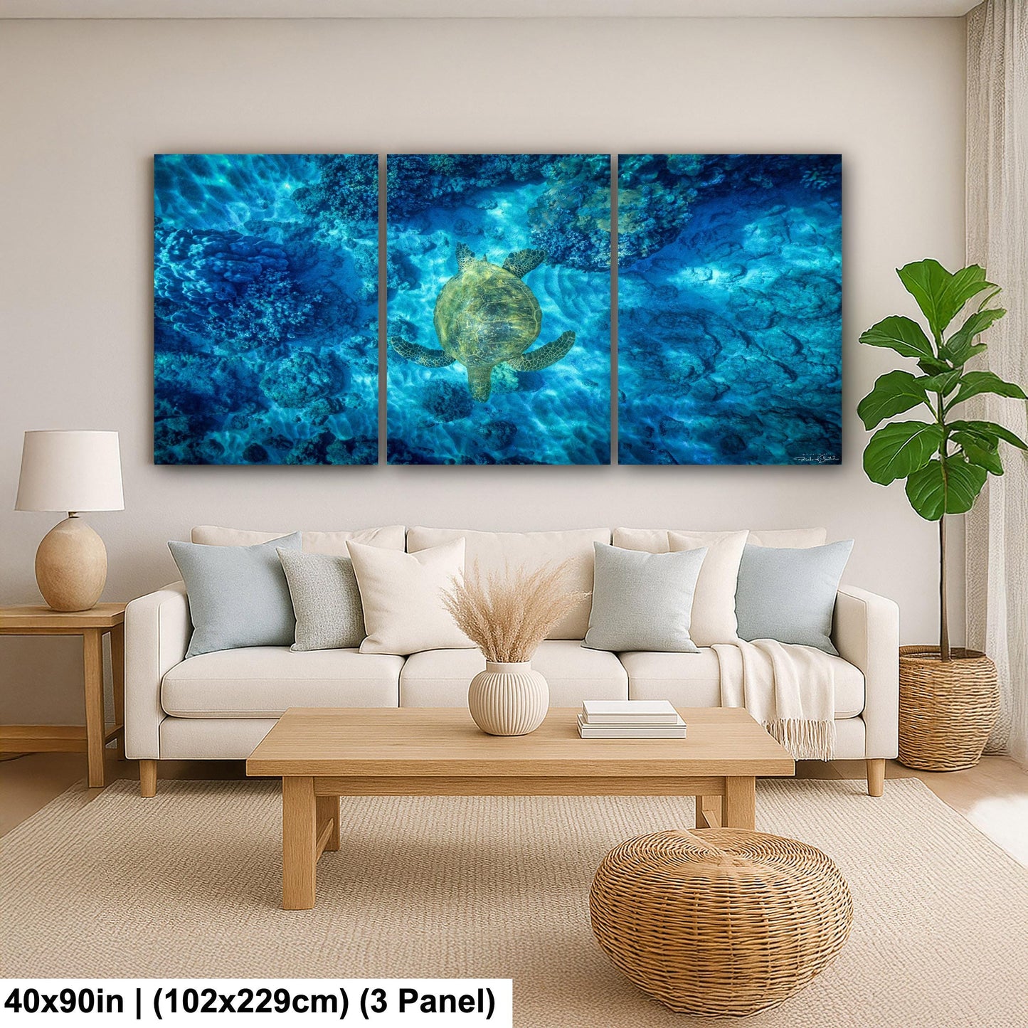Green Sea Turtle Wall Art – Maui Ocean View | Tropical Coastal Decor Canvas