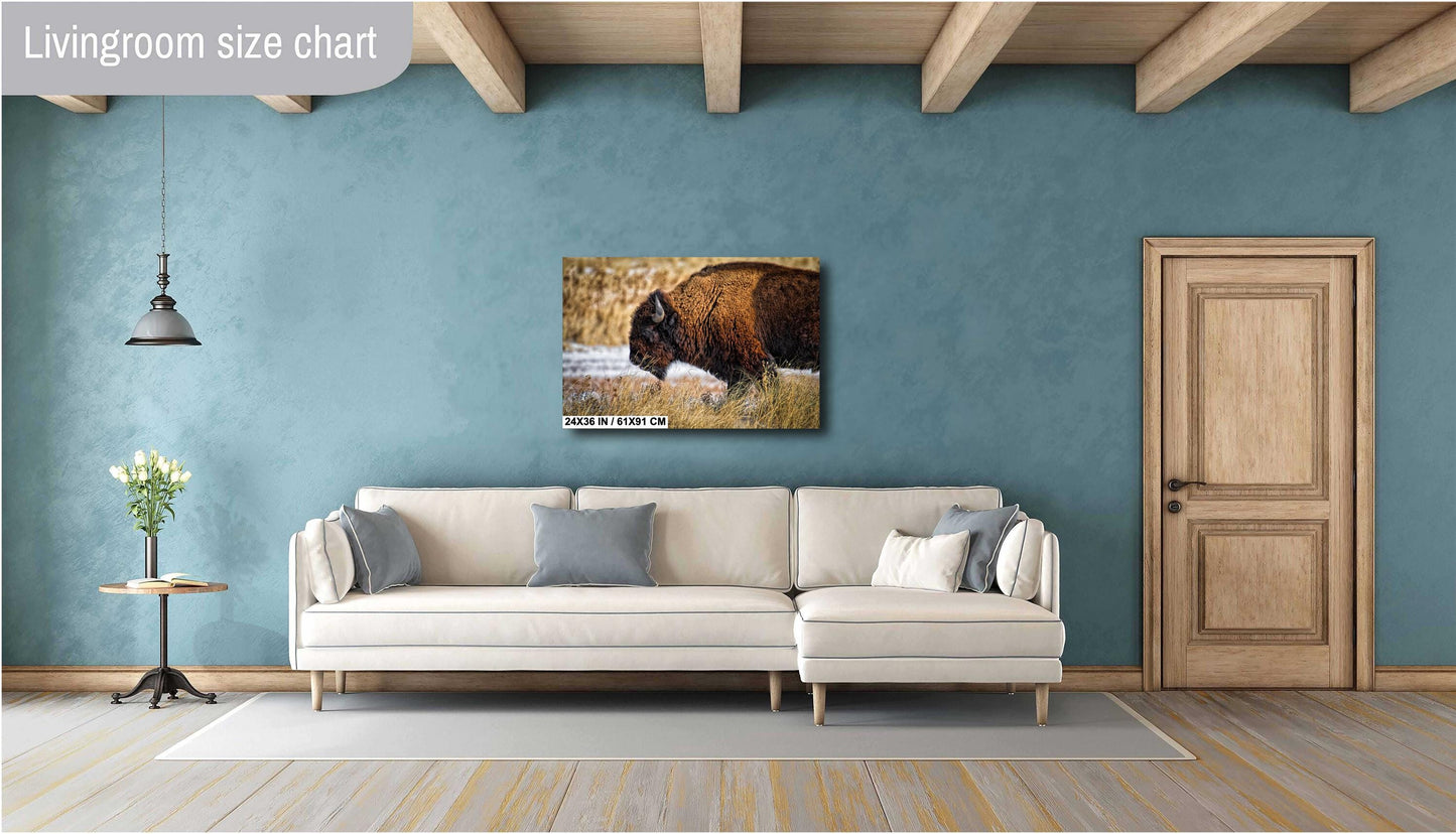 Buffalo Wall Art - Rustic Bison Snow Scene Canvas & Wildlife Metal Print