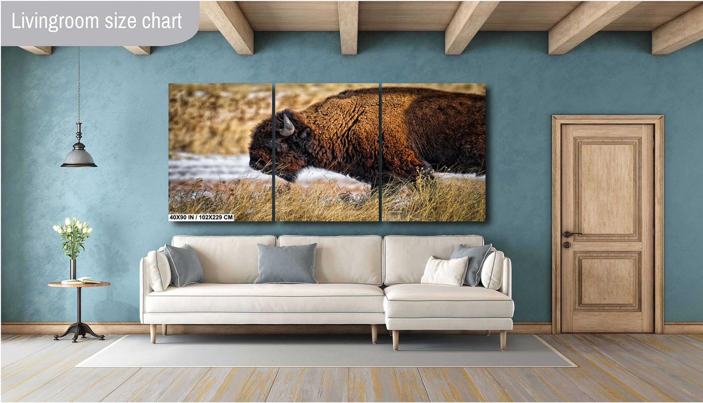 Buffalo Wall Art - Rustic Bison Snow Scene Canvas & Wildlife Metal Print