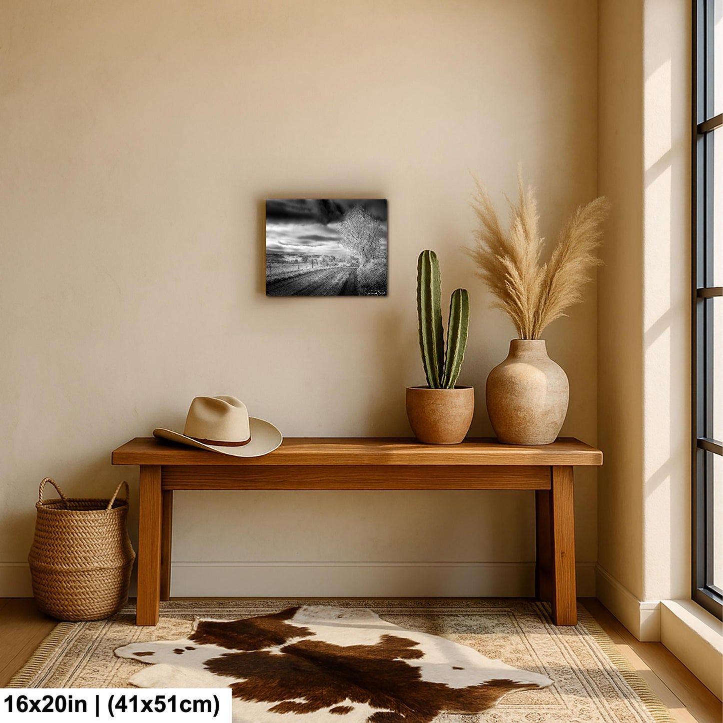 Winter Country Road Print: Black & White Landscape (Canvas or Metal)
