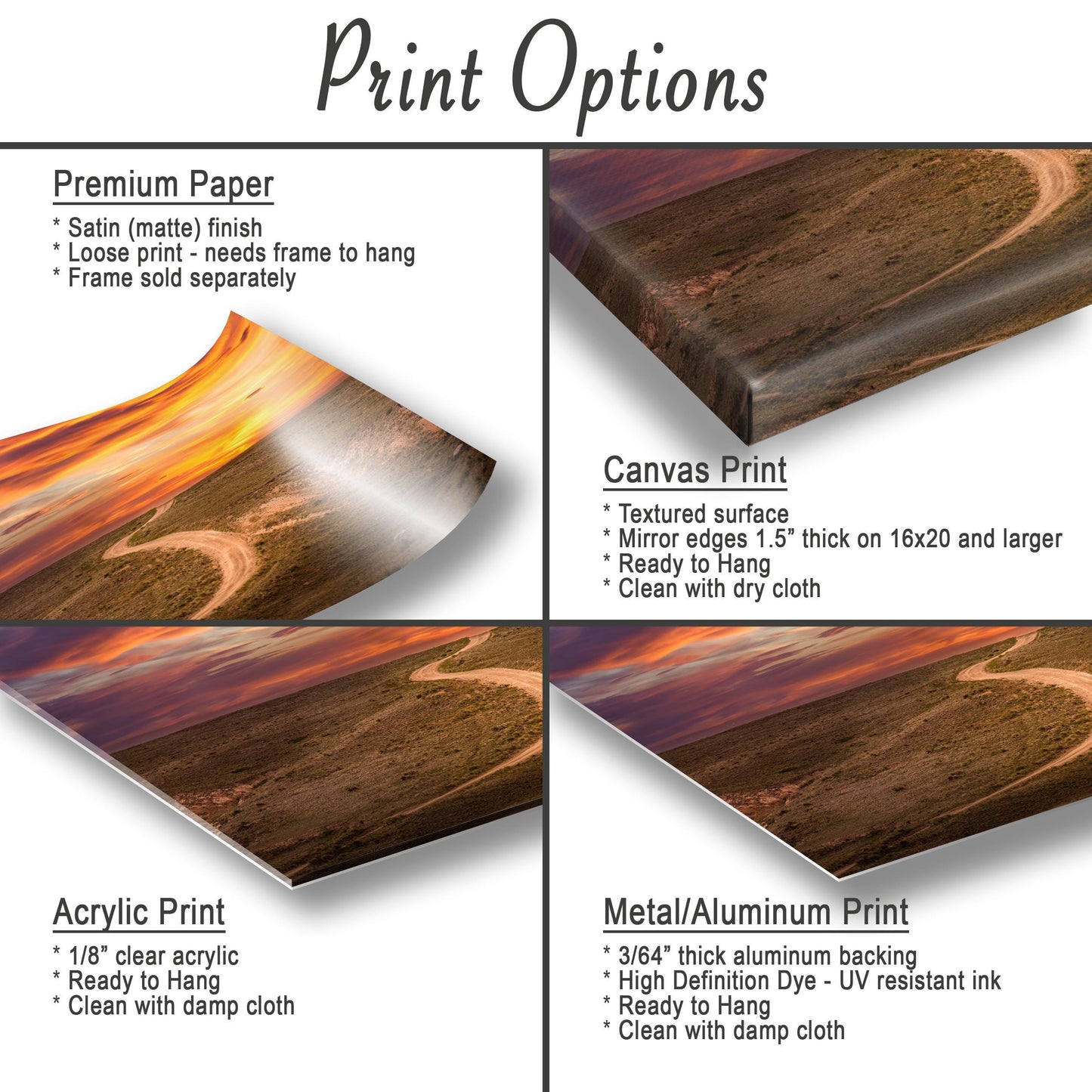 Colorado Sunset Wall Art – Vibrant Sky Artwork | Curved Dirt Road Rustic Home Decor