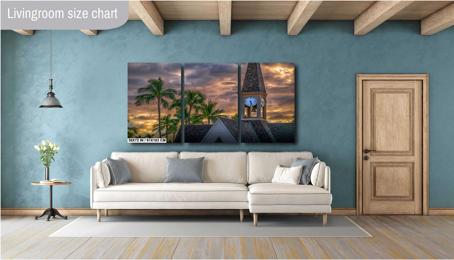 Maui Sunset Wall Art – Church Bell Tower Photo | Tropical Canvas Print