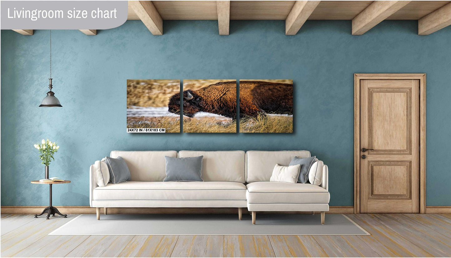 Buffalo Wall Art - Rustic Bison Snow Scene Canvas & Wildlife Metal Print