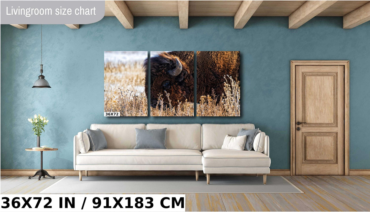 Bison Wall Art Print – Rustic Wildlife Canvas | Snowy Landscape Acrylic Decor