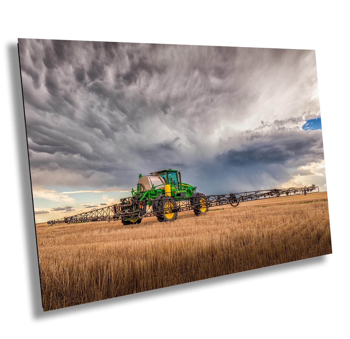John Deere Tractor Wall Art - Rustic Farm Landscape Print With Stormy Sky