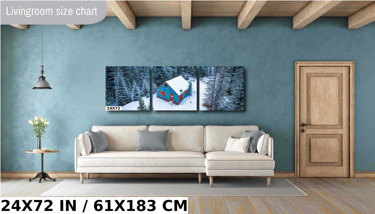 Winter Cabin Wall Art - Cozy Rustic Lodge Decor With Snowy Mountain Scene
