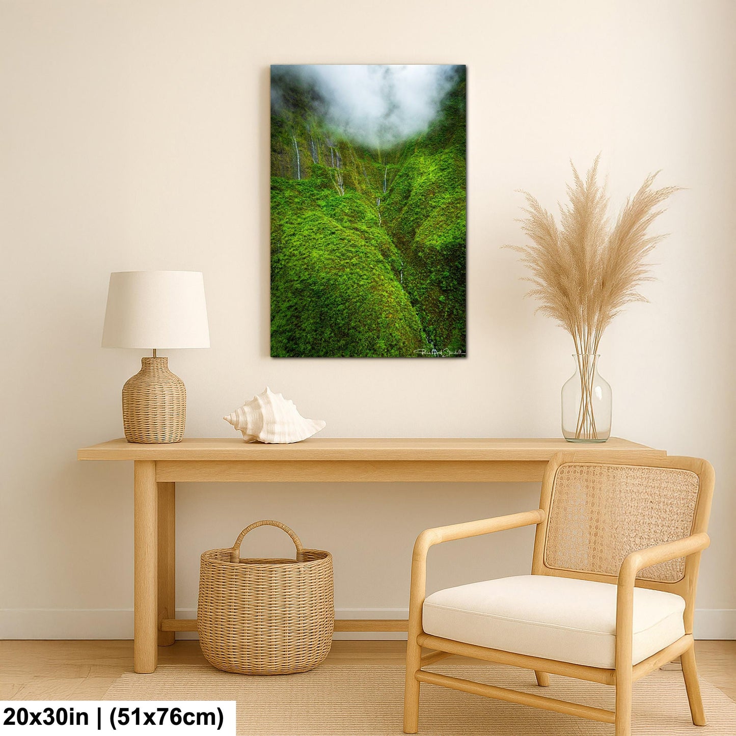 Hawaii Waterfall Wall Art: Tropical Hawaiian Jungle Landscape