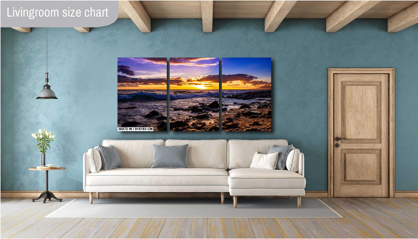 Maui Sunset Wall Art Print, Tropical Beach Landscape Décor for Living Room & Bedroom