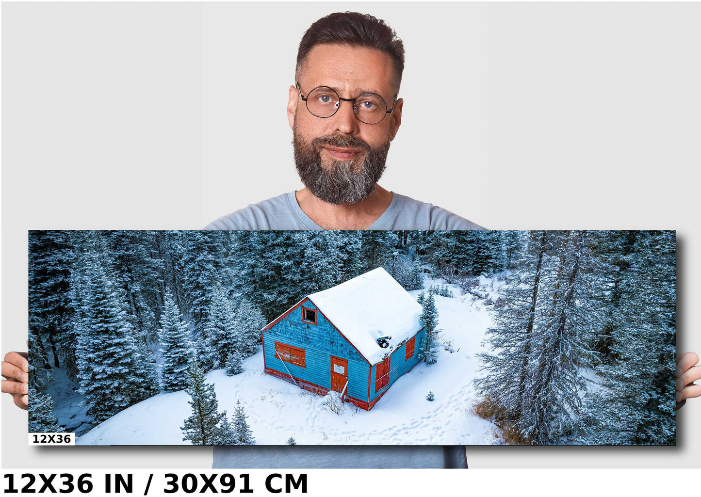 Winter Cabin Wall Art - Cozy Rustic Lodge Decor With Snowy Mountain Scene