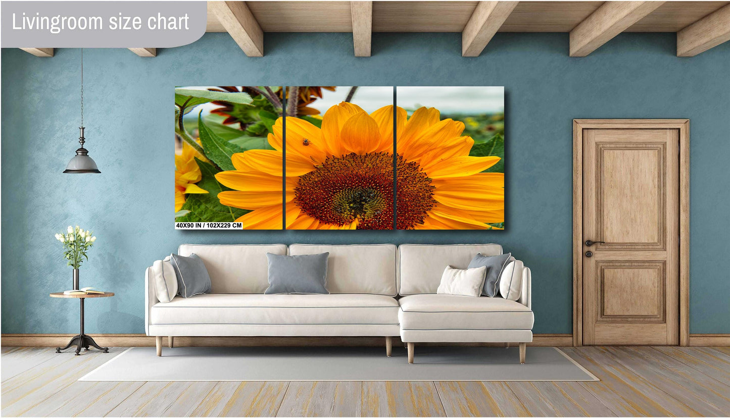 Yellow Sunflower Wall Art - Vibrant Ladybug On Sunflower Canvas Print Decor