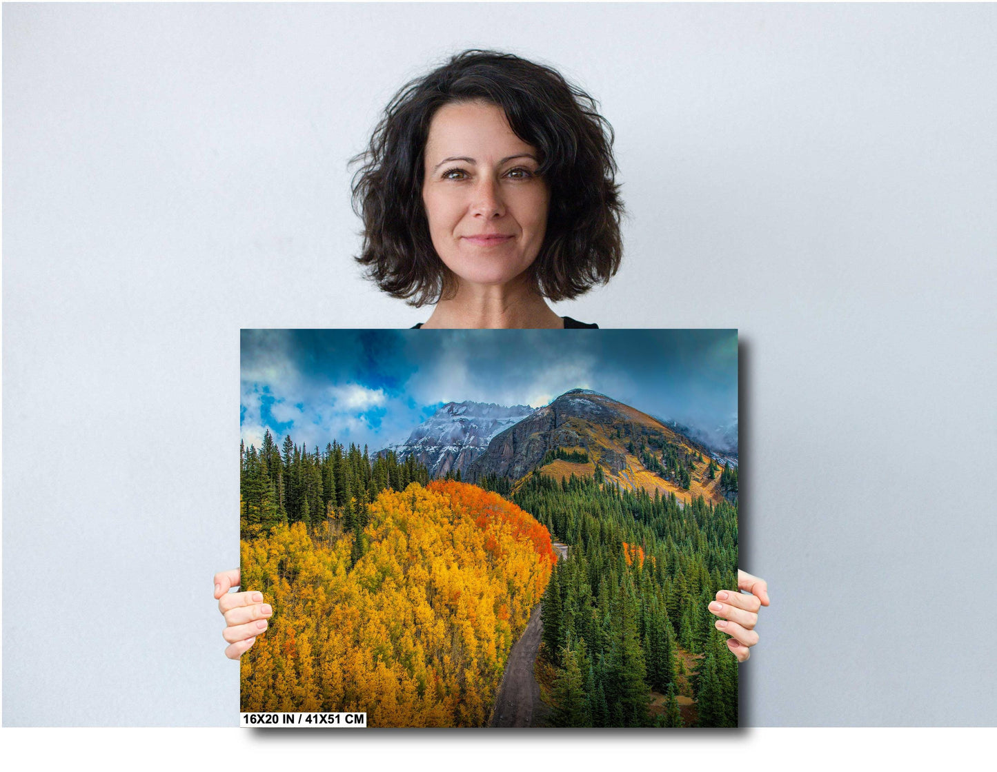 Colorado Photo Wall Art – Autumn Mountain Canvas with Snow Covered Peaks & Winding Road