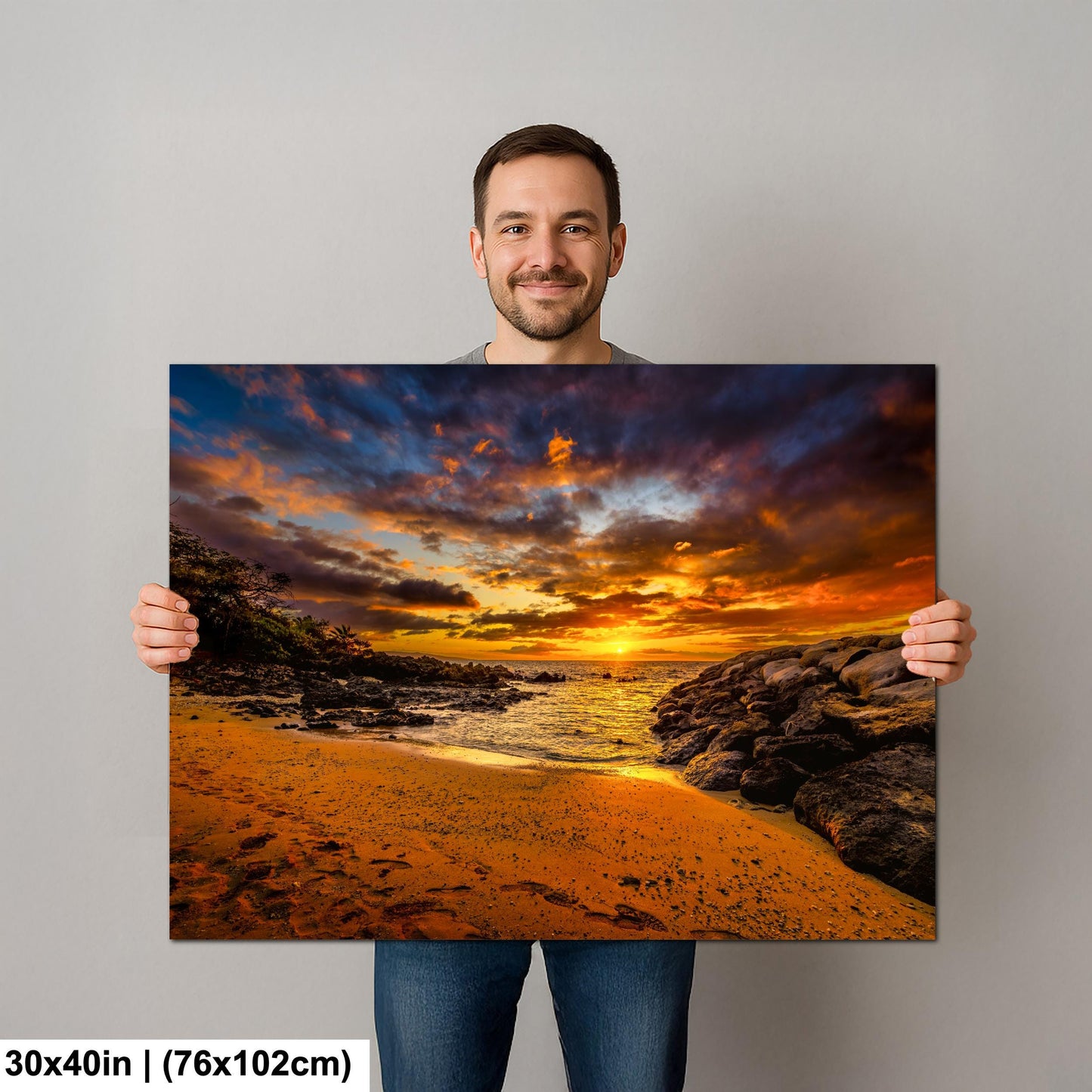 Sunset Wall Art - Maui Beach Print | Tropical Palm Artwork on Ready to Hang Canvas