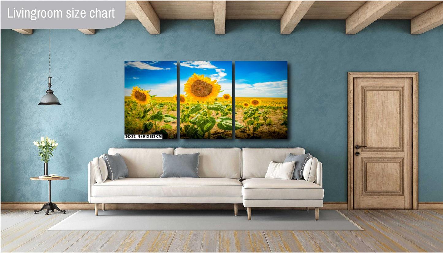 Sunflower Field Print - Vibrant Yellow Sunflower Canvas | Rustic Farmhouse Wall Art