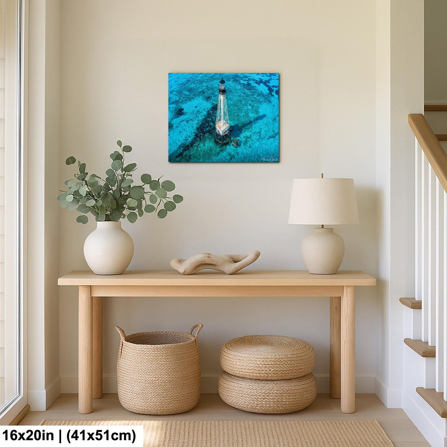 Lighthouse Wall Art – Florida Keys Coastal Wall Decor With Vibrant Coral Reef Print