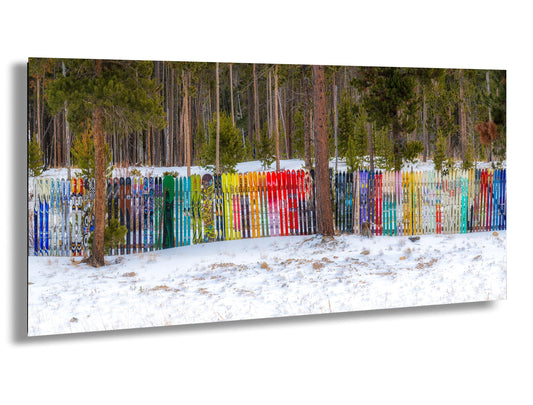 Colorado Ski Fence Art - Vibrant Winter Forest Wall Decor | Canvas & Metal Prints