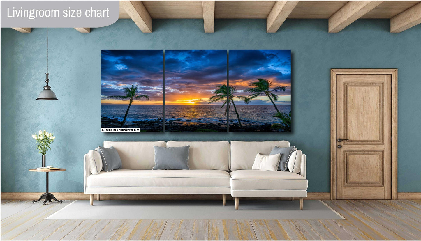 Maui Sunset Photo Print – Hawaii Wall Art | Tropical Palm Canvas Decor