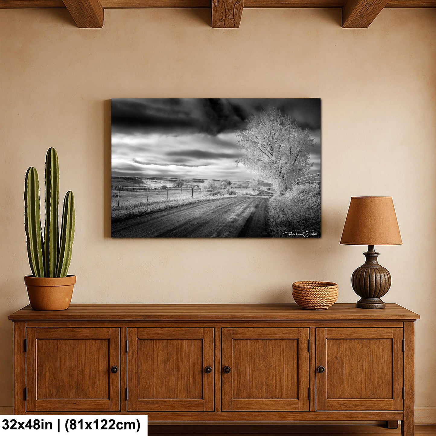 Winter Country Road Print: Black & White Landscape (Canvas or Metal)