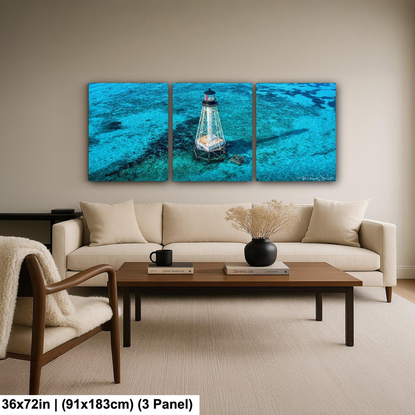 Lighthouse Wall Art – Florida Keys Coastal Wall Decor With Vibrant Coral Reef Print