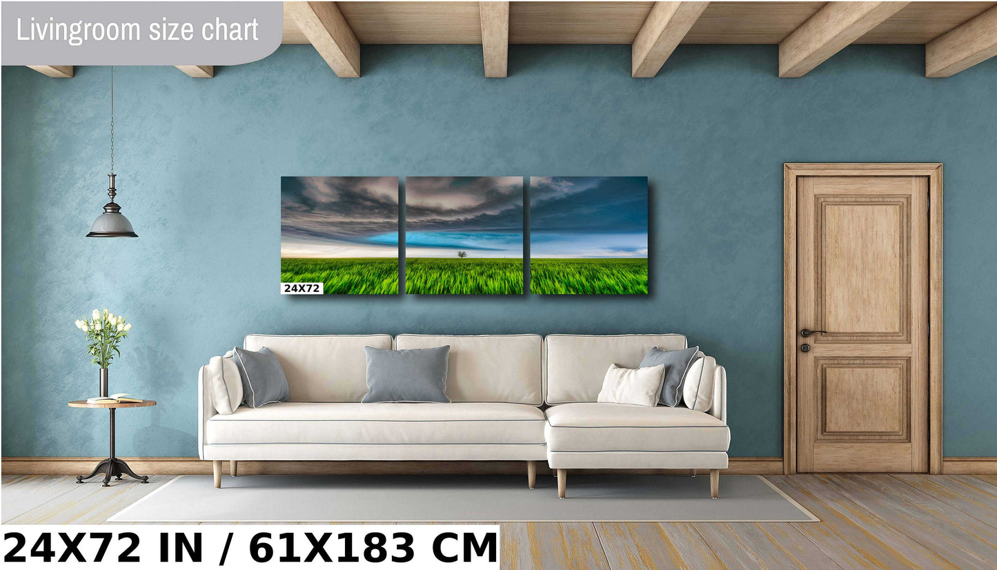 Stormy Supercell Wall Art – Dramatic Landscape Print With Lone Tree Artwork