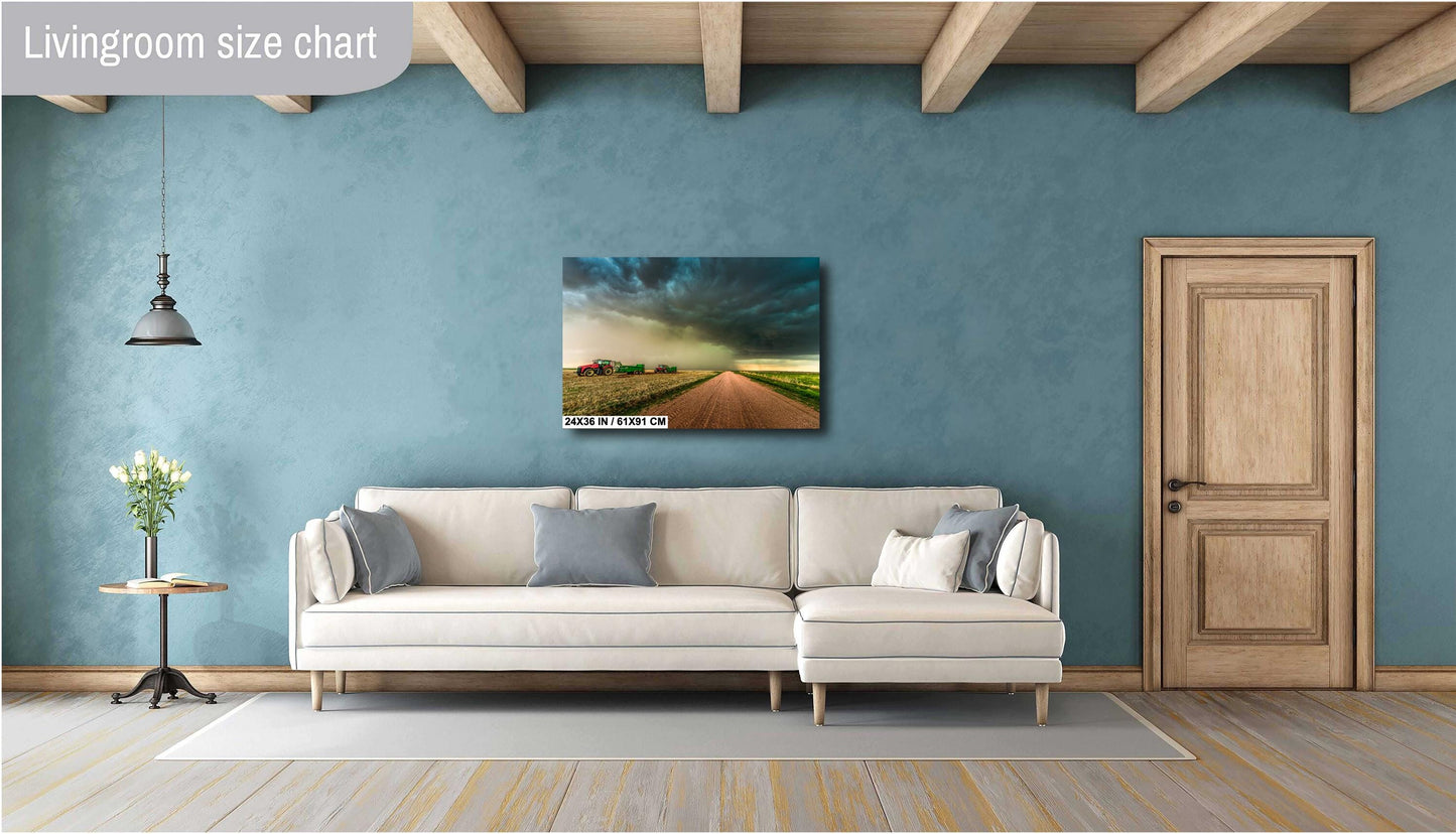 Tractor Wall Art - Dramatic Farm Landscape Print | Rustic Country Decor