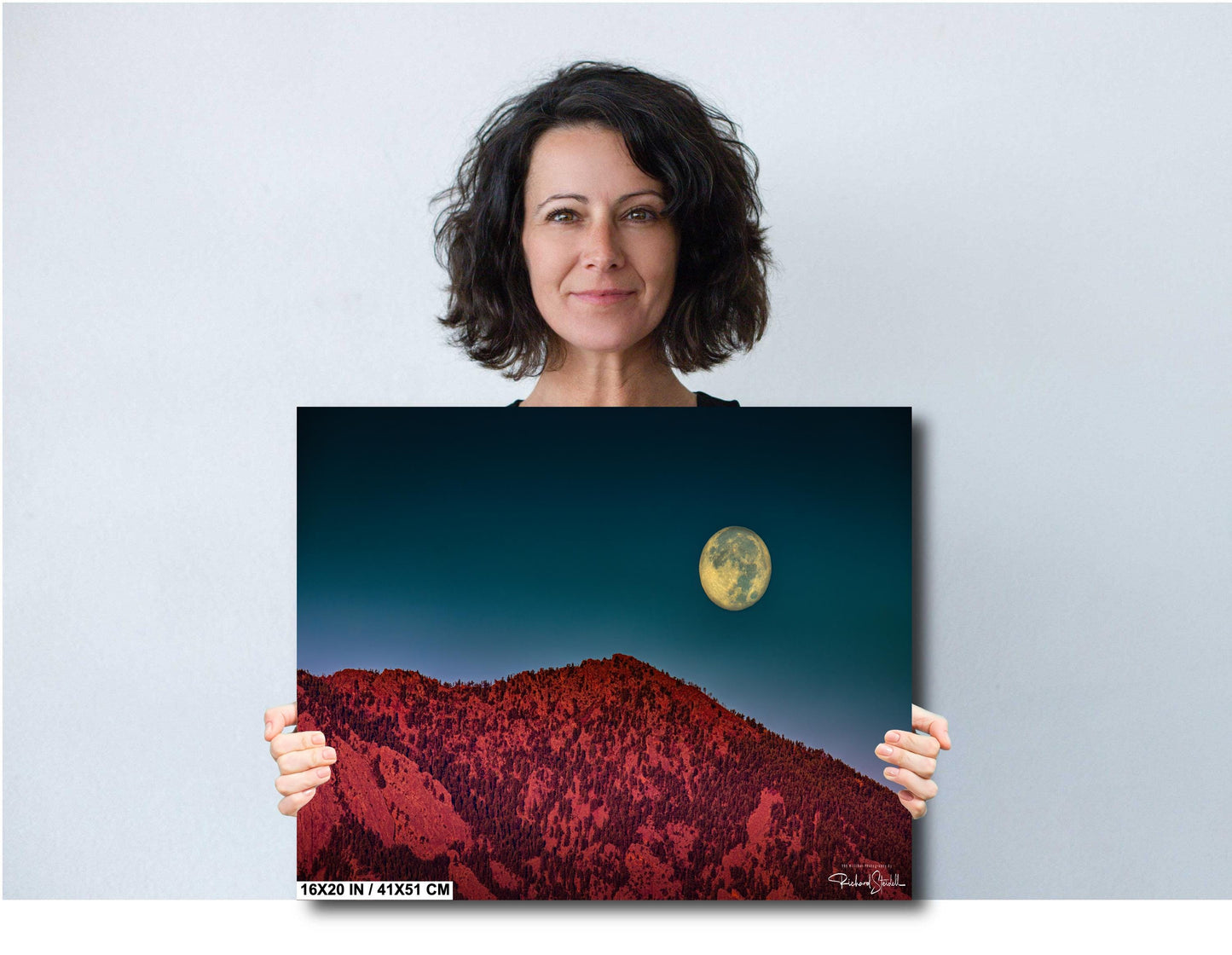 Boulder Flatirons Wall Art – Full Moon Sunrise Print | Colorado Mountain Decor