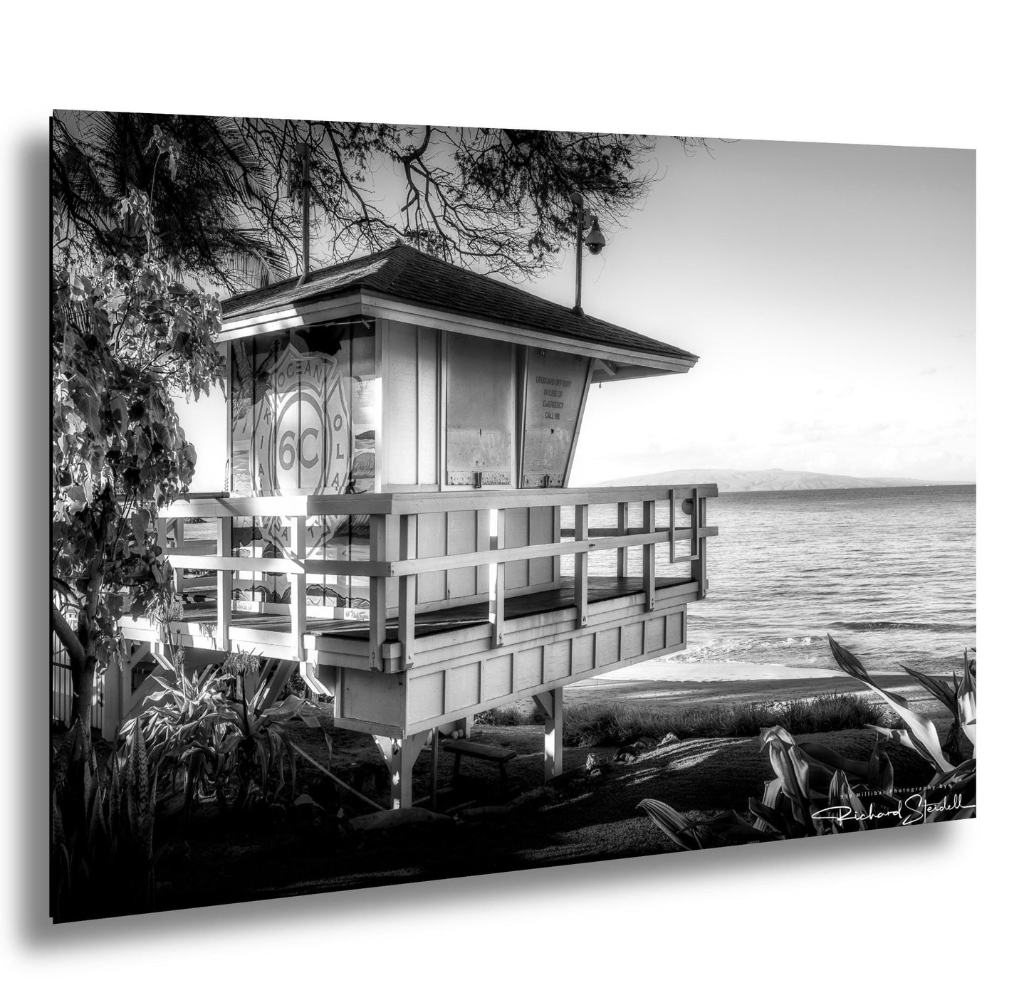 Maui Lifeguard Photo Print, Coastal Wall Art (Black & White)