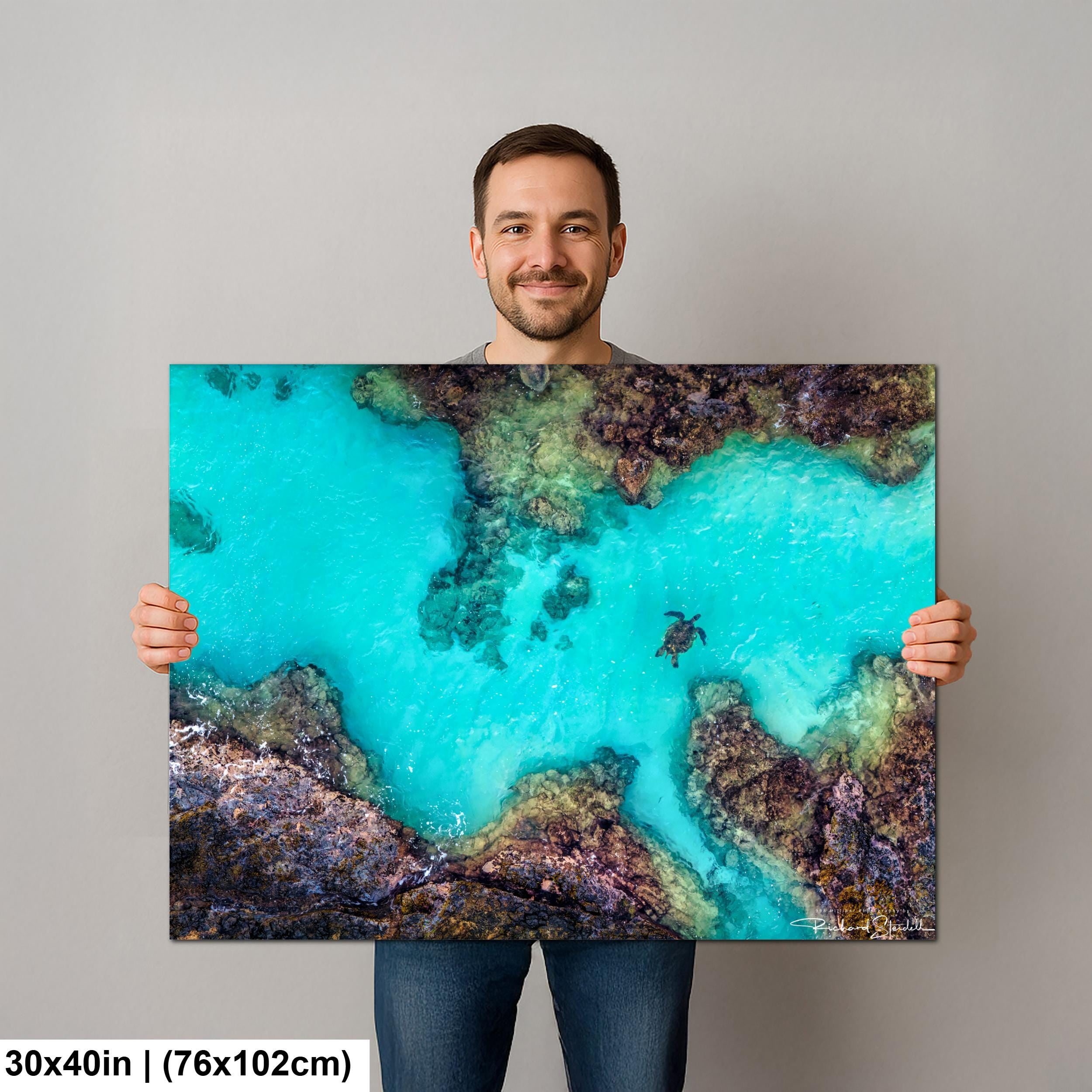タイラーウォーレンCHER SHORE 限定版アート 16/60 サーフアート Sea Turtle Wall Art - Maui Reef Scene Tropical Decor – 998