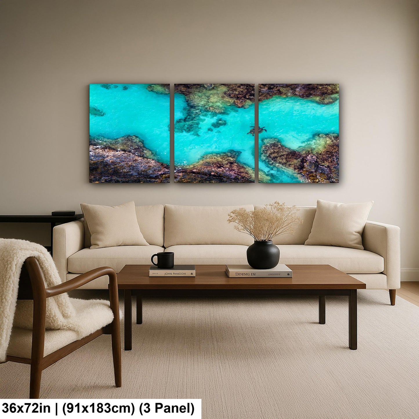 Sea Turtle Wall Art – Maui Reef Scene | Tropical Coastal Decor, Ready To Hang Art