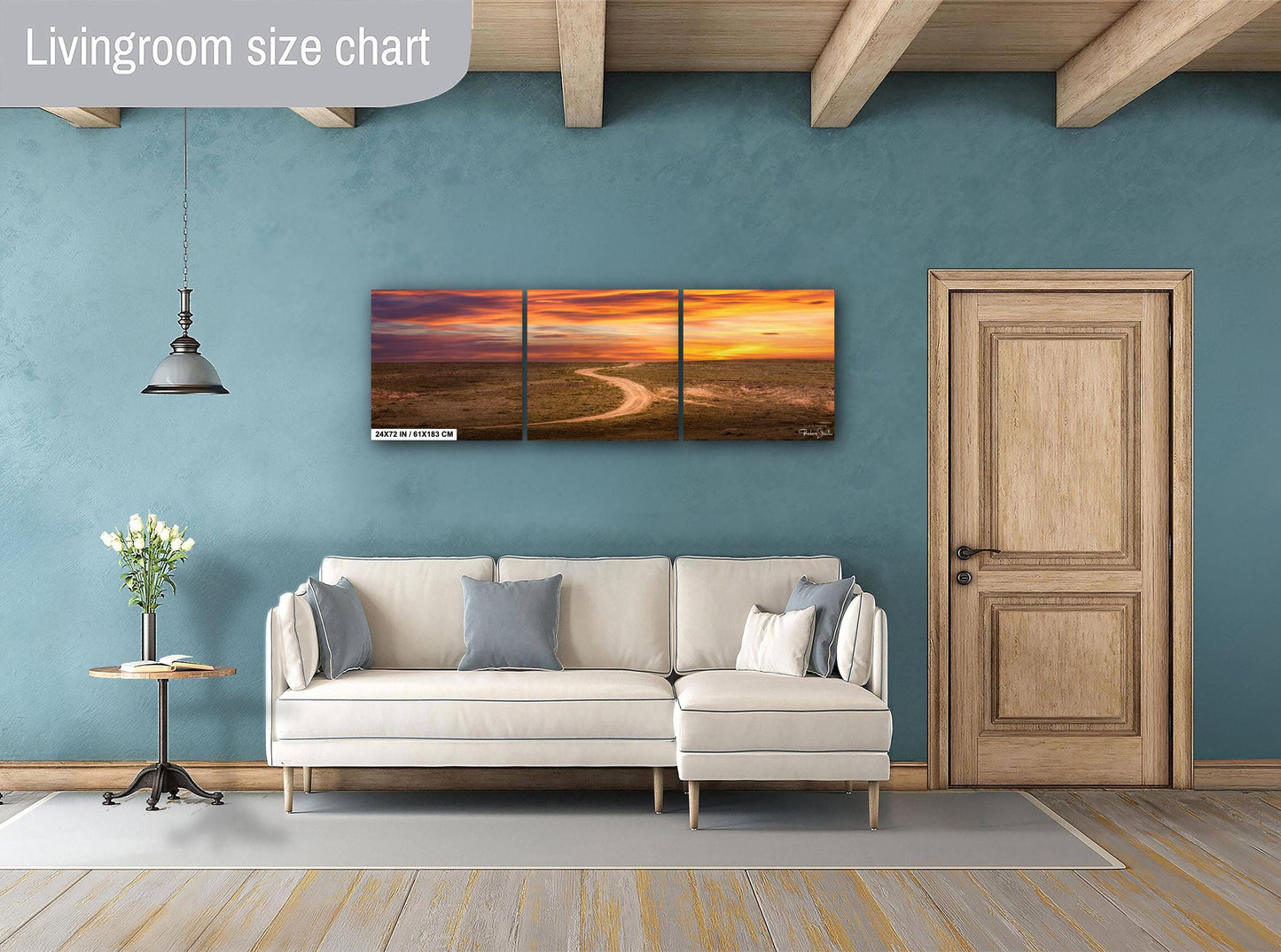 Colorado Sunset Wall Art – Vibrant Sky Artwork | Curved Dirt Road Rustic Home Decor