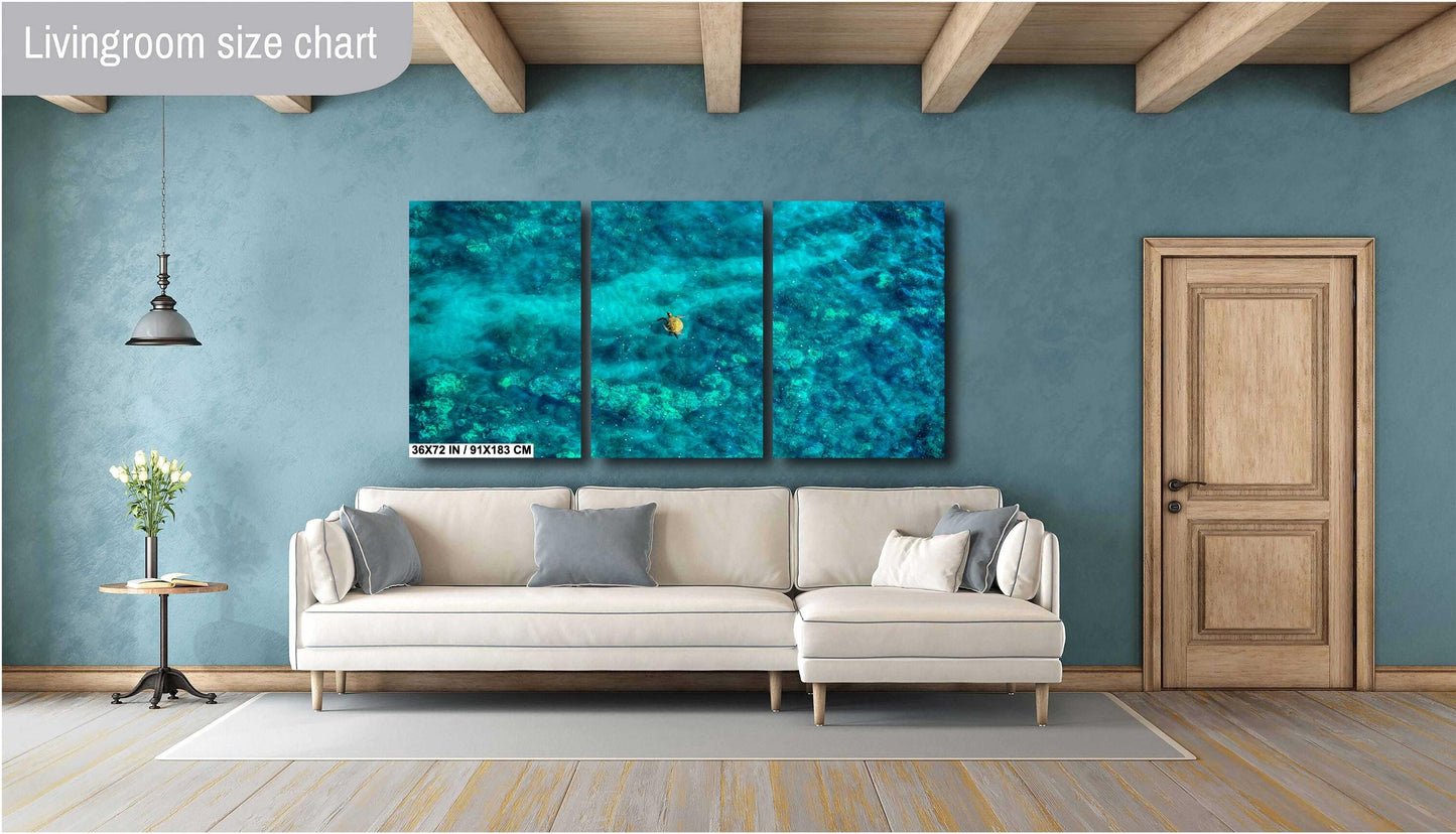 Sea Turtle Wall Art - Aerial Ocean Photography Print | Tropical Underwater Decor