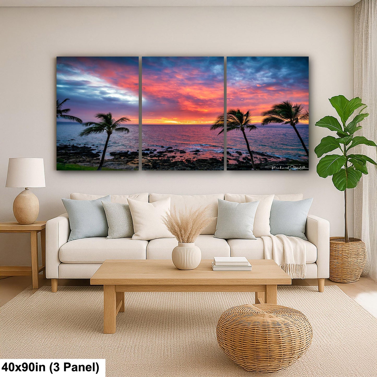 Sunset Wall Art - Maui Beach View With Tropical Palm Trees & Golden Hour Decor