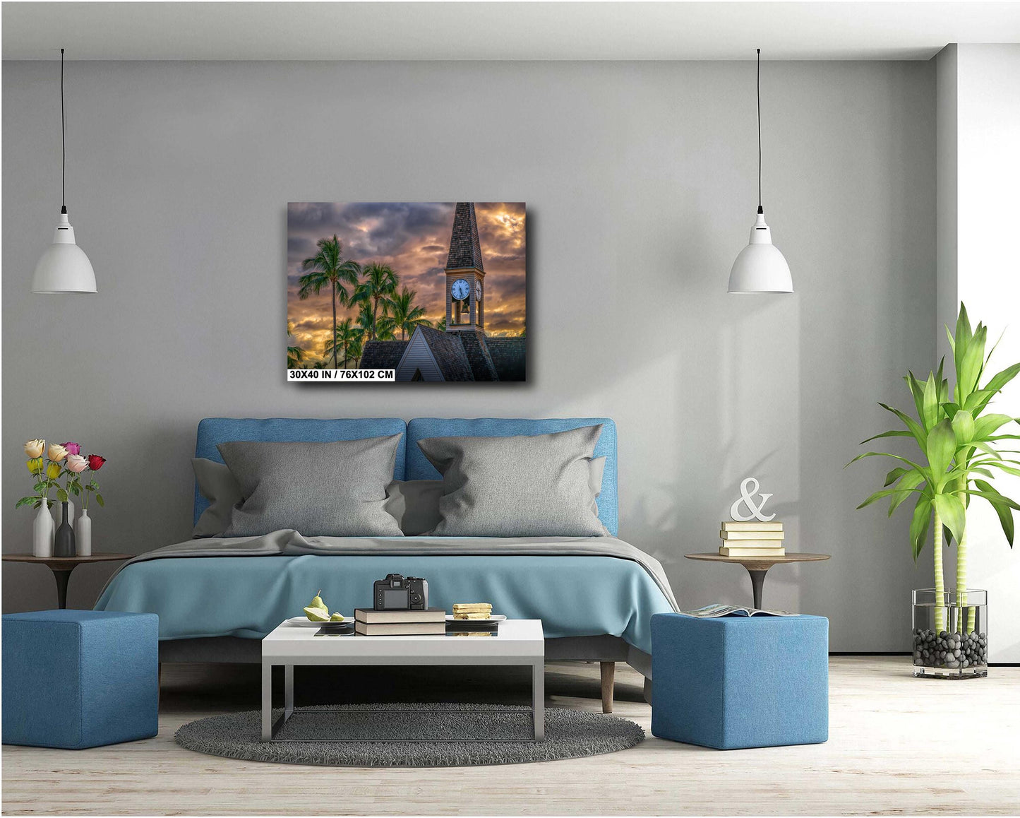 Maui Sunset Wall Art – Church Bell Tower Photo | Tropical Canvas Print