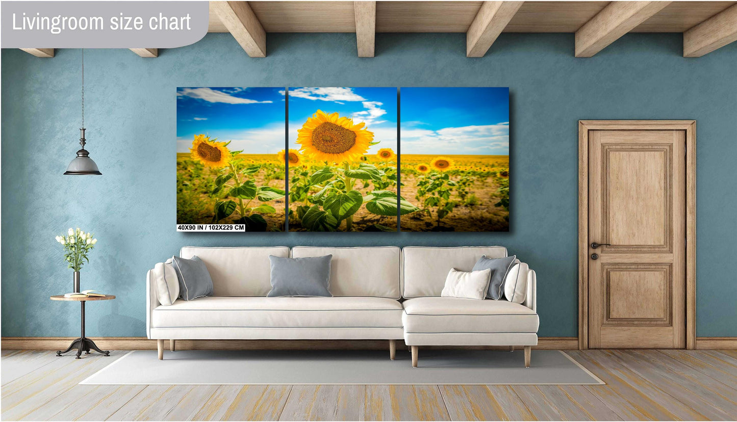 Sunflower Field Print - Vibrant Yellow Sunflower Canvas | Rustic Farmhouse Wall Art
