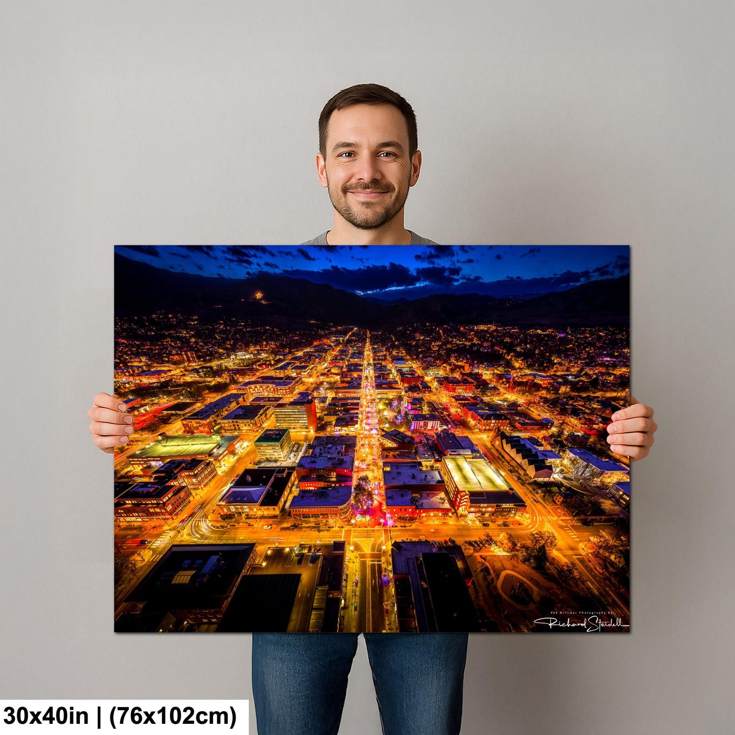 Boulder Night Aerial Photo, Downtown Pearl Street (Canvas or Metal)