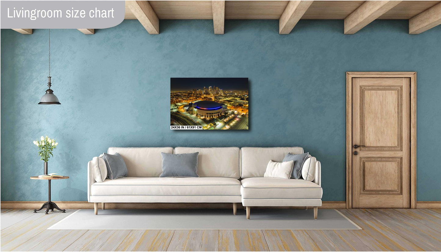 Denver Skyline Photo - Vibrant Cityscape Wall Art | Ball Arena Night Print