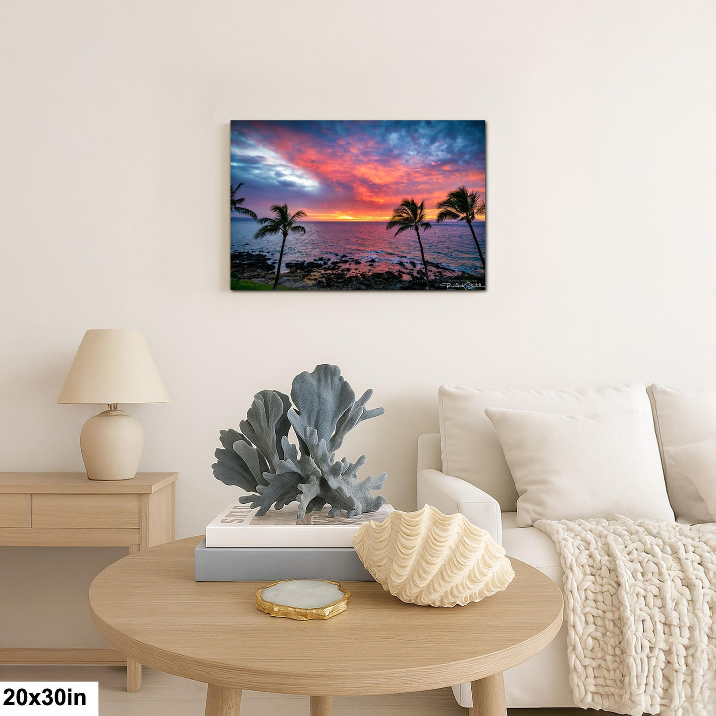 Sunset Wall Art - Maui Beach View With Tropical Palm Trees & Golden Hour Decor