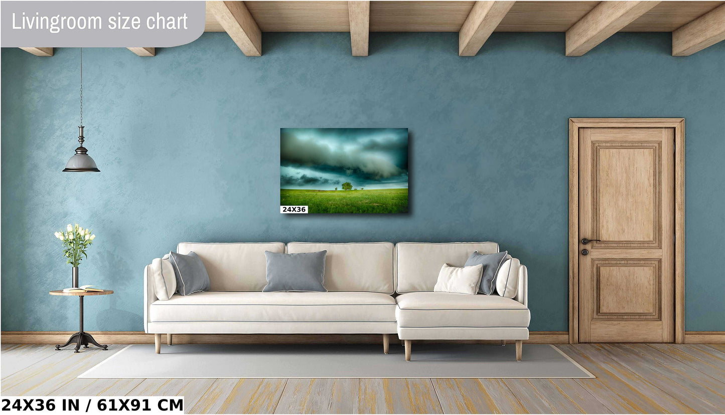 Stormy Sky Wall Art – Moody Landscape Print With Lone Tree Photograph