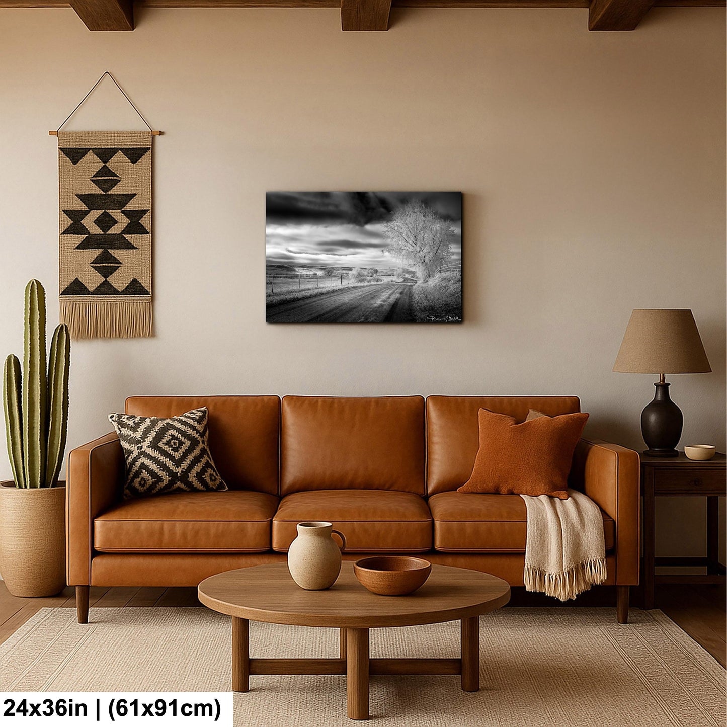 Winter Country Road Print: Black & White Landscape (Canvas or Metal)