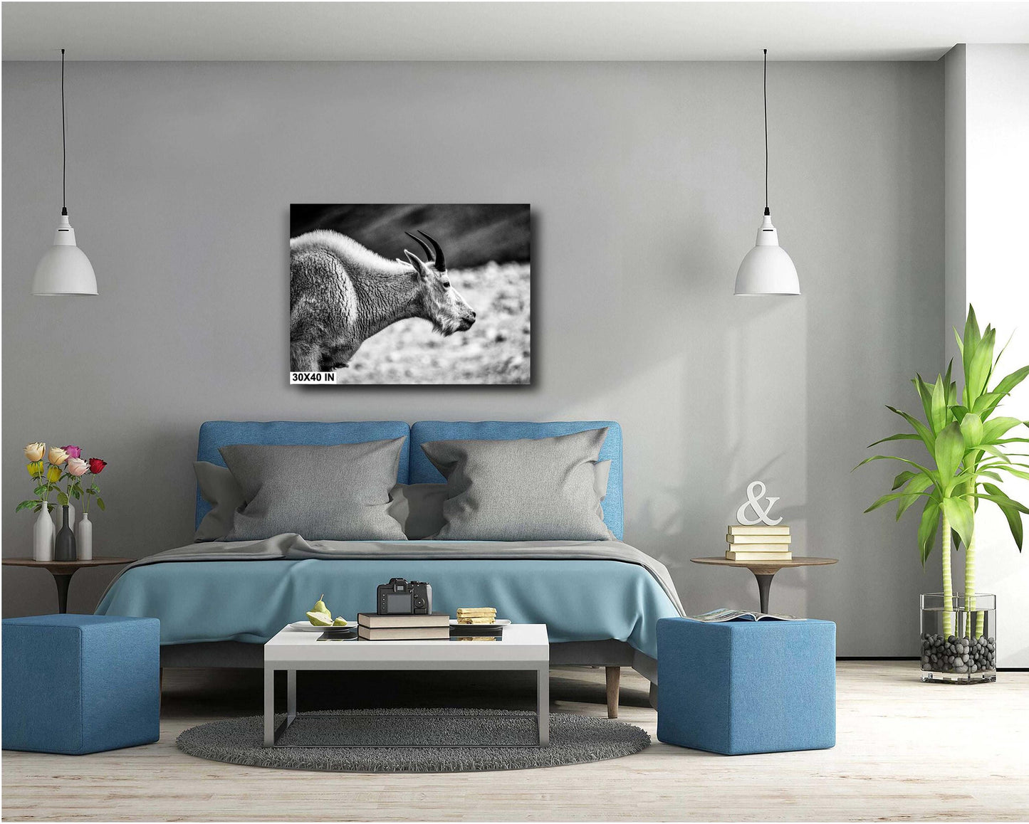 Mountain Goat Wall Art – Rustic Wildlife Photography Print | Black & White Decor